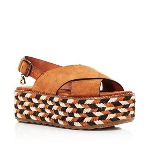 Coach platform leather suede sandals